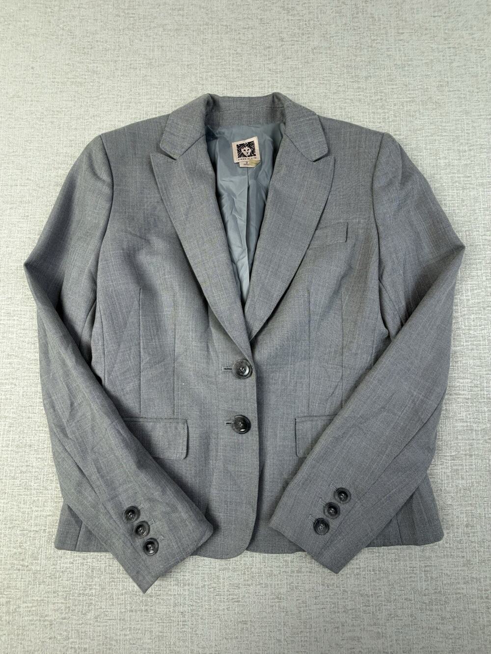 Anne Klein Women’s Size 2 Gray Two Button Blazer Jacket Career Suit Office